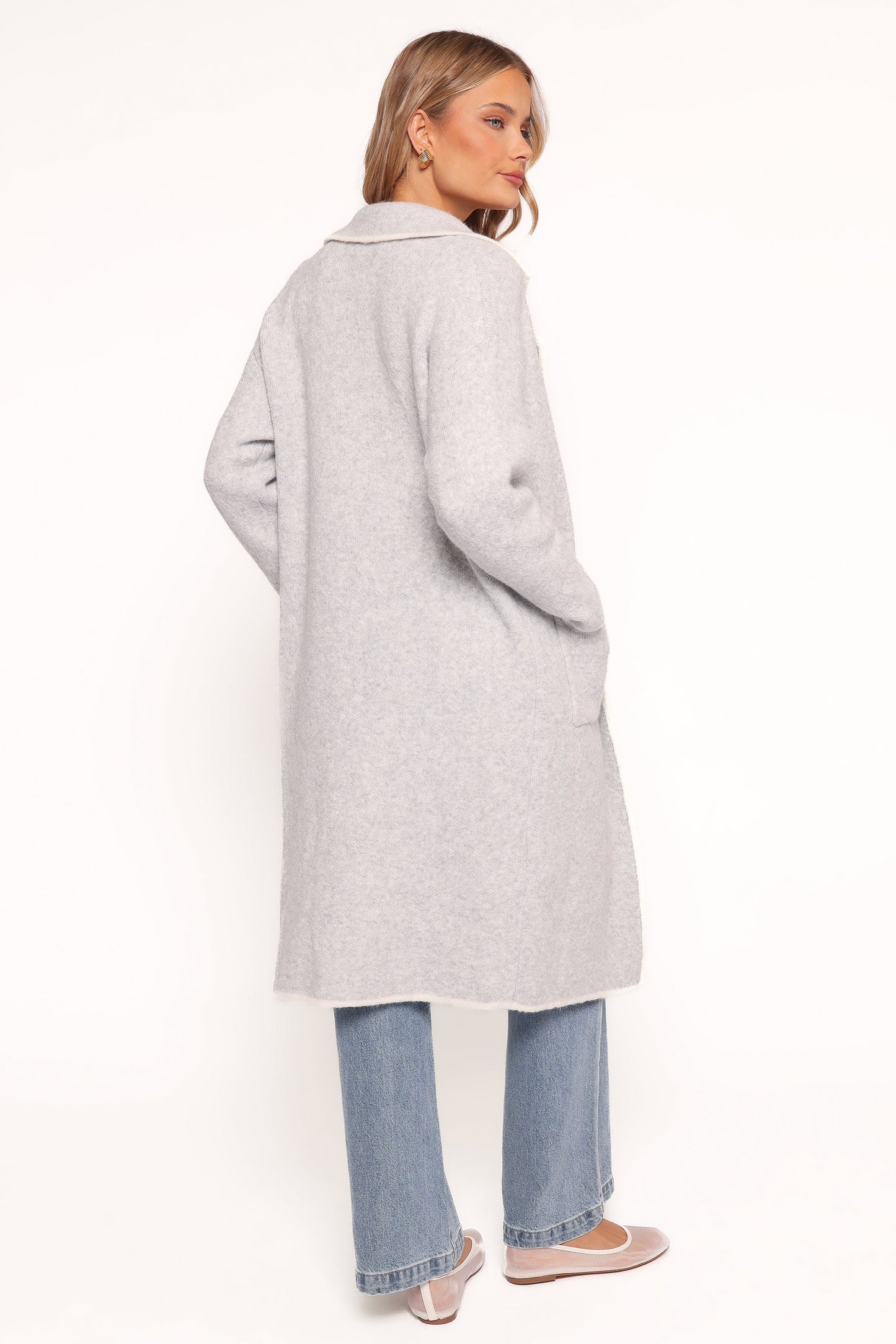 Katia Contrast Trim Coatigan - Light Grey