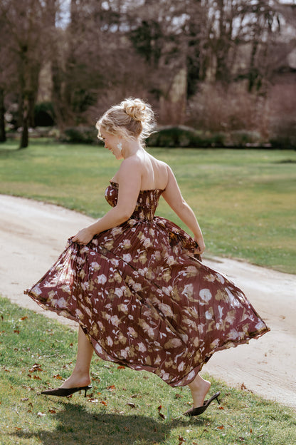 Angelique Strapless Maxi Dress - Brown Floral