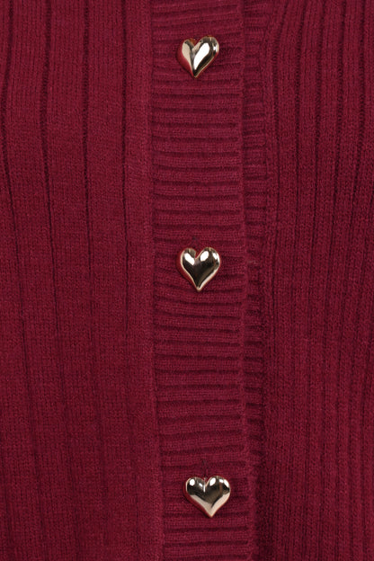 Loulani Heart Button Cardigan - Cherry