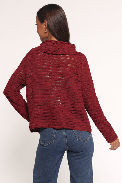 Lyra Large Collar Cardigan - Burgundy