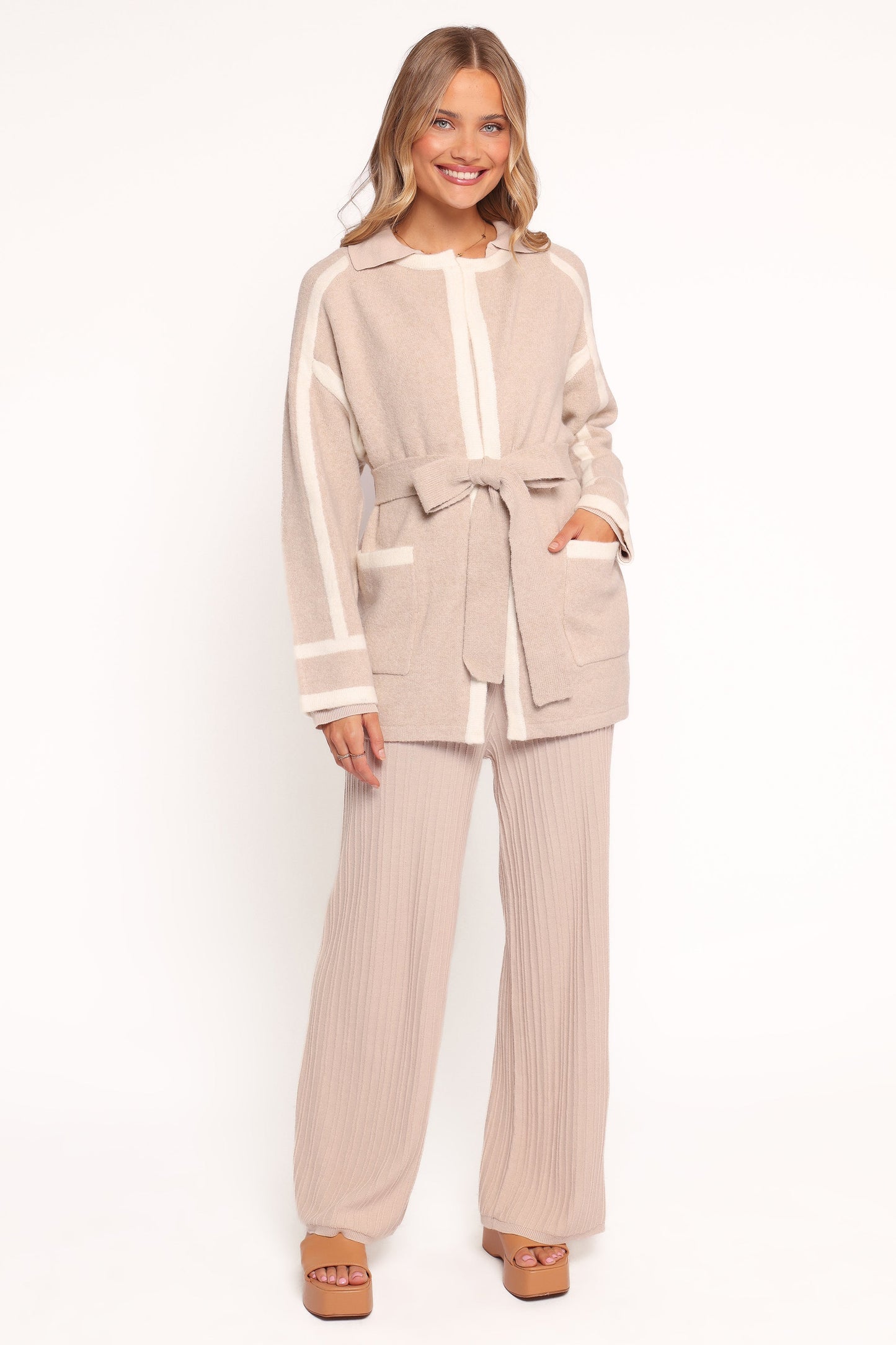 Maloney Tie Front Coatigan - Beige