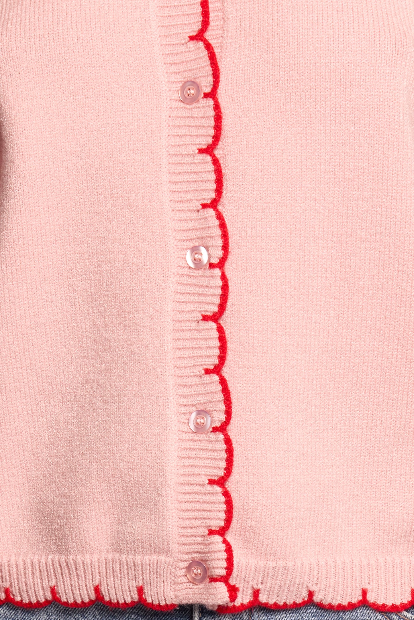 Payton Scallop Cardigan - Pink Red