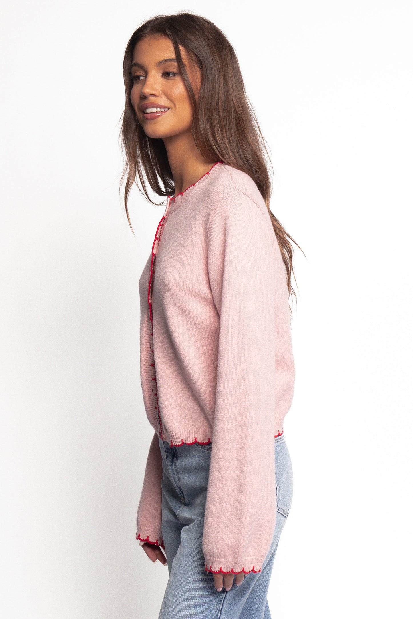 Payton Scallop Cardigan - Pink Red